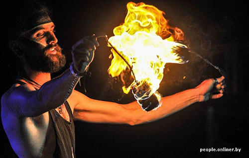fire poi dancing