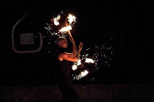 dragon staff fire spinning performance Mickey Khoury Finn Mellor