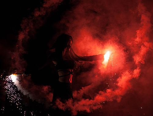 female performer, fire performance