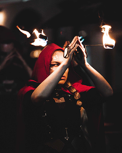 Fire performance at UNSEEN Winter Solstice Fire Festival 2023, event by Dragon Mill, Light Square, Adelaide, photo by Bill J Pearce
