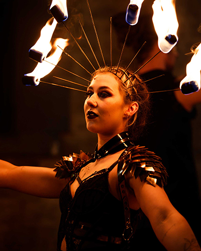 Fire performance at UNSEEN Winter Solstice Fire Festival 2023, event by Dragon Mill, Light Square, Adelaide, photo by Bill J Pearce