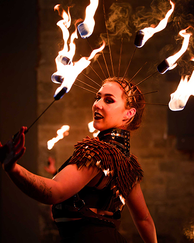 Fire performance at UNSEEN Winter Solstice Fire Festival 2023, event by Dragon Mill, Light Square, Adelaide, photo by Bill J Pearce