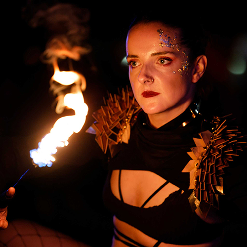 Fire performance at UNSEEN Winter Solstice Fire Festival 2023, event by Dragon Mill, Light Square, Adelaide, photo by Bill J Pearce