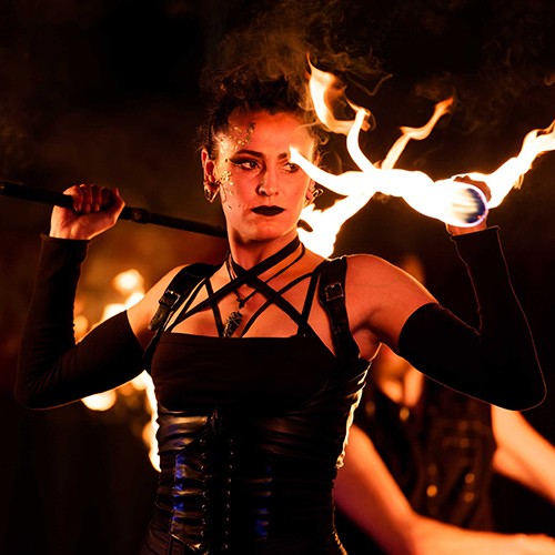 Fire performance at UNSEEN Winter Solstice Fire Festival 2023, event by Dragon Mill, Light Square, Adelaide, photo by Bill J Pearce