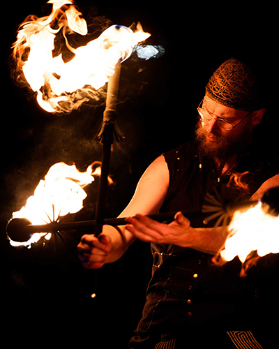 Fire performance at UNSEEN Winter Solstice Fire Festival 2023, event by Dragon Mill, Light Square, Adelaide, photo by Bill J Pearce