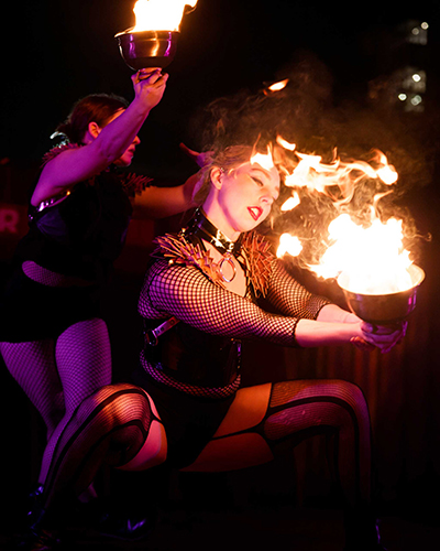 Fire performance at UNSEEN Winter Solstice Fire Festival 2023, event by Dragon Mill, Light Square, Adelaide, photo by Bill J Pearce