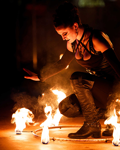 Fire performance at UNSEEN Winter Solstice Fire Festival 2023, event by Dragon Mill, Light Square, Adelaide, photo by Bill J Pearce