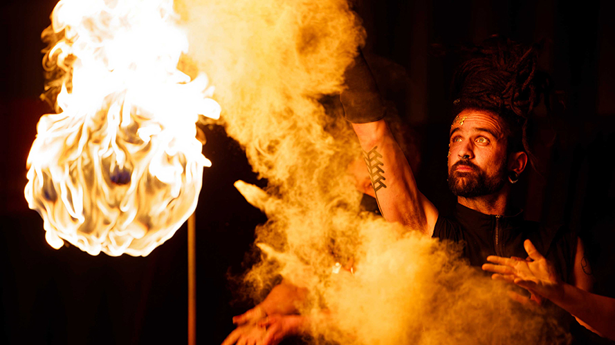 Fire performance at UNSEEN Winter Solstice Fire Festival 2023, event by Dragon Mill, Light Square, Adelaide, photo by Bill J Pearce