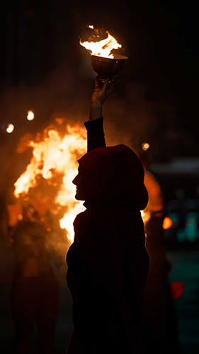 Fire performance at UNSEEN Winter Solstice Fire Festival 2023, event by Dragon Mill, Light Square, Adelaide, photo by Bill J Pearce