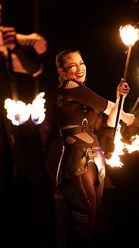 Fire performance at UNSEEN Winter Solstice Fire Festival 2023, event by Dragon Mill, Light Square, Adelaide, photo by Bill J Pearce