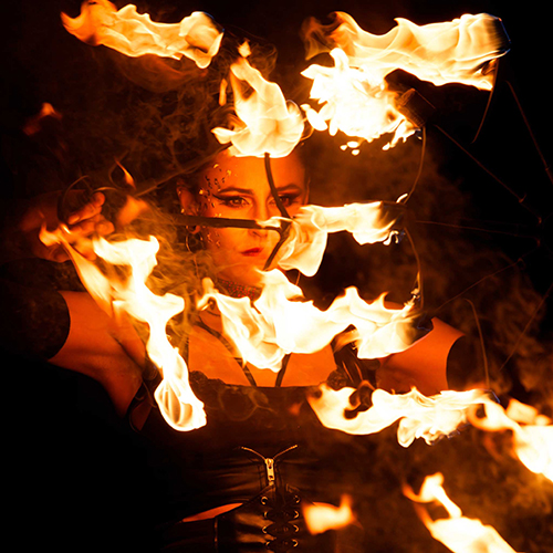 Fire performance at UNSEEN Winter Solstice Fire Festival 2023, event by Dragon Mill, Light Square, Adelaide, photo by Bill J Pearce
