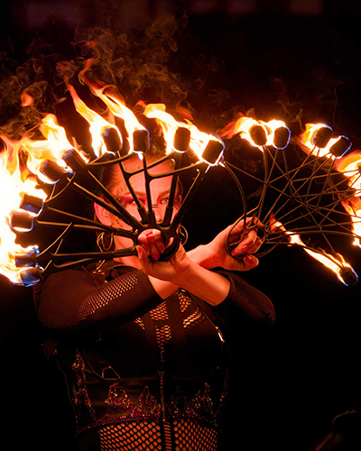 Fire performance at UNSEEN Winter Solstice Fire Festival 2023, event by Dragon Mill, Light Square, Adelaide, photo by Bill J Pearce