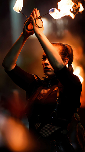 Fire performance at UNSEEN Winter Solstice Fire Festival 2023, event by Dragon Mill, Light Square, Adelaide, photo by Bill J Pearce
