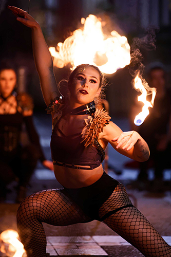 Fire performance at UNSEEN Winter Solstice Fire Festival 2023, event by Dragon Mill, Light Square, Adelaide, photo by Bill J Pearce