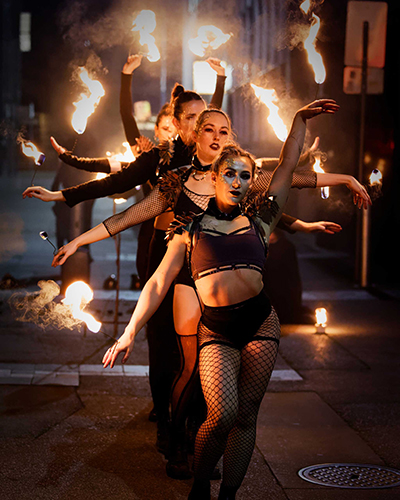 Fire performance at UNSEEN Winter Solstice Fire Festival 2023, event by Dragon Mill, Light Square, Adelaide, photo by Bill J Pearce
