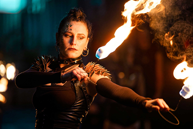 Fire performance at UNSEEN Winter Solstice Fire Festival 2023, event by Dragon Mill, Light Square, Adelaide, photo by Bill J Pearce