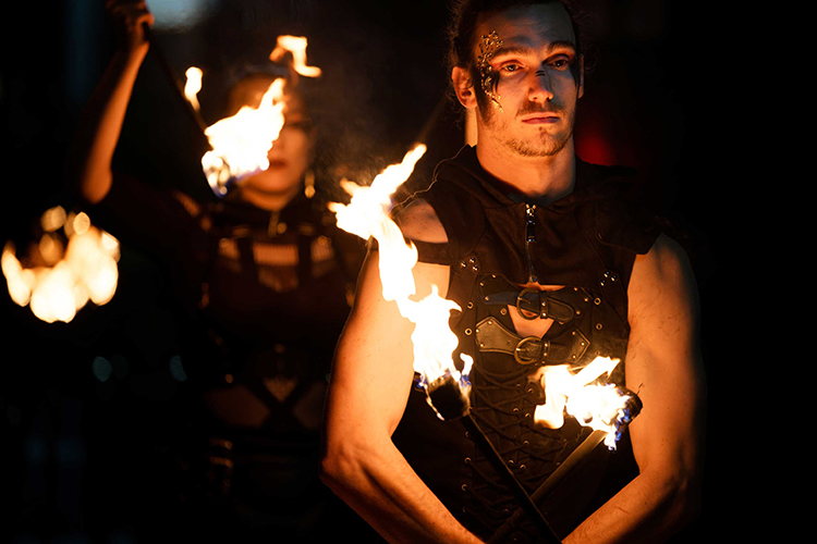 Fire performance at UNSEEN Winter Solstice Fire Festival 2023, event by Dragon Mill, Light Square, Adelaide, photo by Bill J Pearce