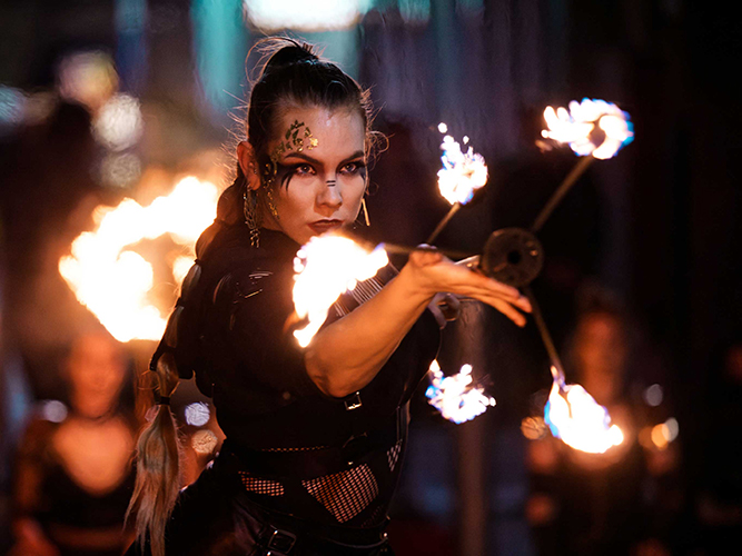 Fire performance at UNSEEN Winter Solstice Fire Festival 2023, event by Dragon Mill, Light Square, Adelaide, photo by Bill J Pearce