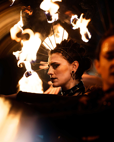 Fire performance at UNSEEN Winter Solstice Fire Festival 2023, event by Dragon Mill, Light Square, Adelaide, photo by Bill J Pearce
