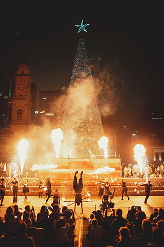 Fire performance at EMPYRE Fire Festival 2022, event by Dragon Mill, Victoria Square, Adelaide, photo by Castleforge Photography