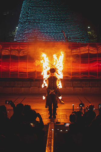 Fire performance at EMPYRE Fire Festival 2022, event by Dragon Mill, Victoria Square, Adelaide, photo by Castleforge Photography
