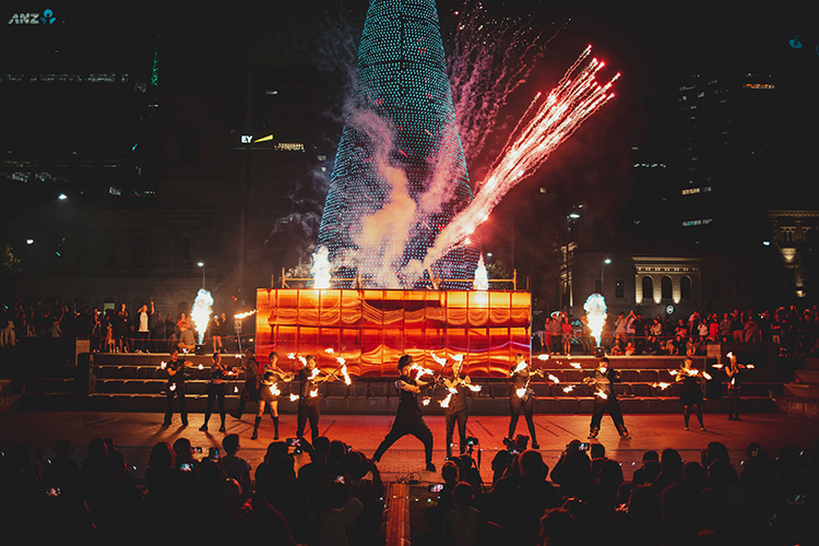 Fire performance at EMPYRE Fire Festival 2022, event by Dragon Mill, Victoria Square, Adelaide, photo by Castleforge Photography