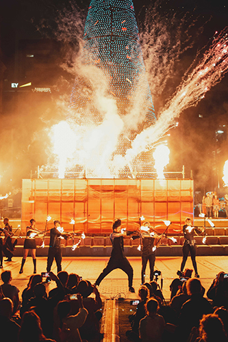 Fire performance at EMPYRE Fire Festival 2022, event by Dragon Mill, Victoria Square, Adelaide, photo by Castleforge Photography