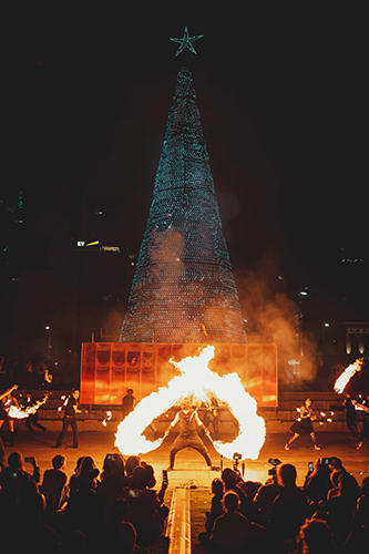 Fire performance at EMPYRE Fire Festival 2022, event by Dragon Mill, Victoria Square, Adelaide, photo by Castleforge Photography