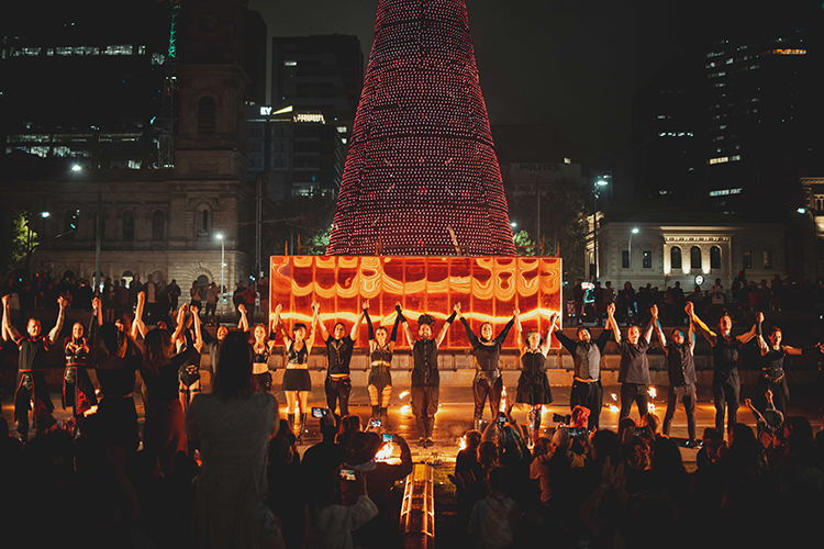 Fire performance at EMPYRE Fire Festival 2022, event by Dragon Mill, Victoria Square, Adelaide, photo by Castleforge Photography