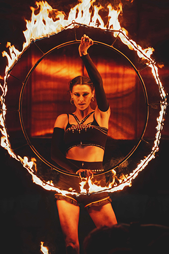 Fire performance at EMPYRE Fire Festival 2022, event by Dragon Mill, Victoria Square, Adelaide, photo by Castleforge Photography