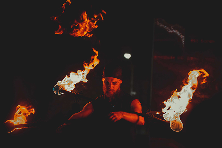 Fire performance at EMPYRE Fire Festival 2022, event by Dragon Mill, Victoria Square, Adelaide, photo by Castleforge Photography