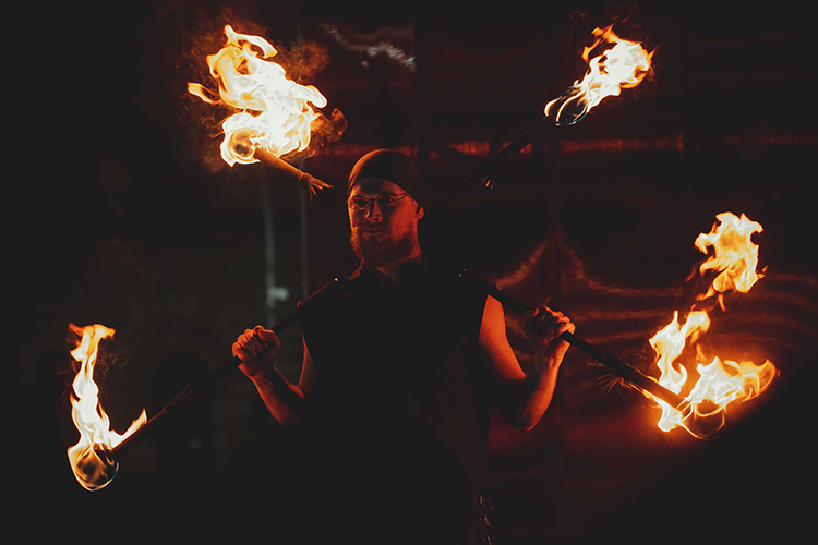 Fire performance at EMPYRE Fire Festival 2022, event by Dragon Mill, Victoria Square, Adelaide, photo by Castleforge Photography