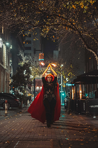 Fire performance at UNSEEN Winter Solstice Fire Festival 2023, event by Dragon Mill, Light Square, Adelaide, photo by Castleforge Photography
