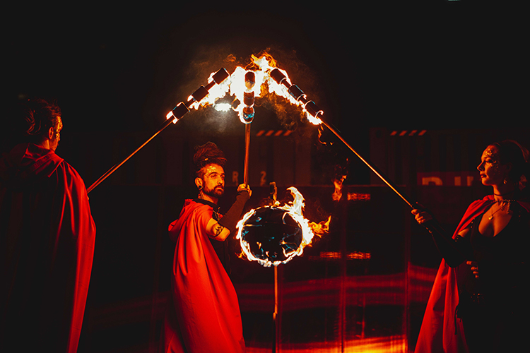 Fire performance at UNSEEN Winter Solstice Fire Festival 2023, event by Dragon Mill, Light Square, Adelaide, photo by Castleforge Photography