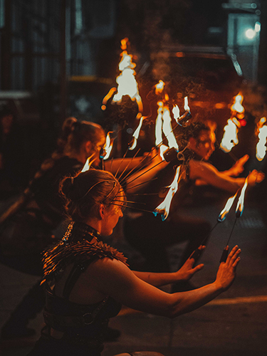 Fire performance at UNSEEN Winter Solstice Fire Festival 2023, event by Dragon Mill, Light Square, Adelaide, photo by Castleforge Photography