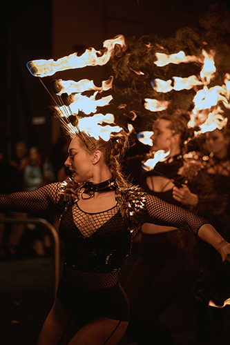 Fire performance at UNSEEN Winter Solstice Fire Festival 2023, event by Dragon Mill, Peel Street, Adelaide, photo by Josh Dostal