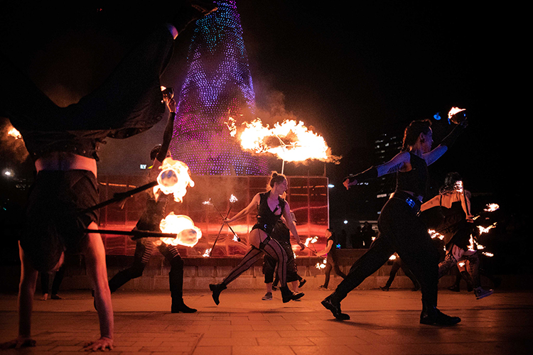 Fire performance at EMPYRE Fire Festival 2022, event by Dragon Mill, Victoria Square, Adelaide, photo by Tim Hards Photography