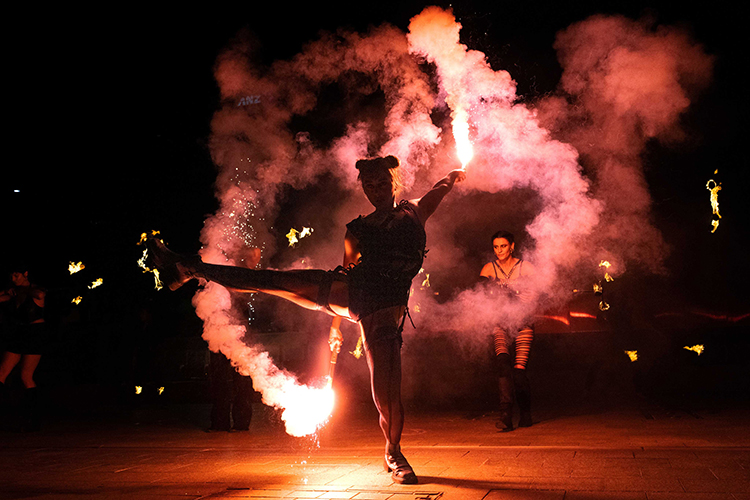 Fire performance at EMPYRE Fire Festival 2022, event by Dragon Mill, Victoria Square, Adelaide, photo by Tim Hards Photography