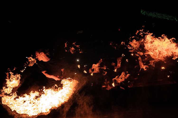 Fire performance at EMPYRE Fire Festival 2022, event by Dragon Mill, Victoria Square, Adelaide, photo by Tim Hards Photography