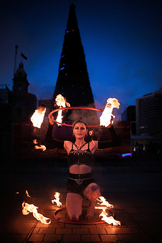 Fire performance at EMPYRE Fire Festival 2022, event by Dragon Mill, Victoria Square, Adelaide, photo by Tim Hards Photography