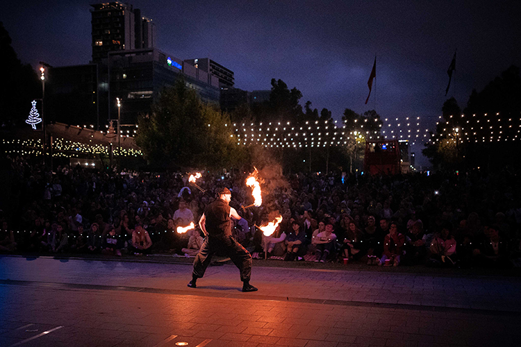 Fire performance at EMPYRE Fire Festival 2022, event by Dragon Mill, Victoria Square, Adelaide, photo by Tim Hards Photography