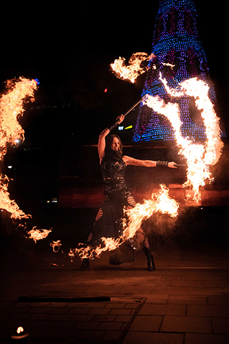 Fire performance at EMPYRE Fire Festival 2022, event by Dragon Mill, Victoria Square, Adelaide, photo by Tim Hards Photography