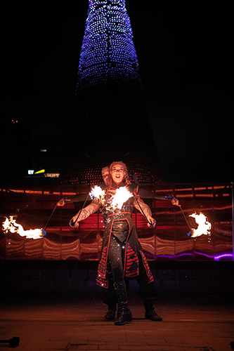 Fire performance at EMPYRE Fire Festival 2022, event by Dragon Mill, Victoria Square, Adelaide, photo by Tim Hards Photography