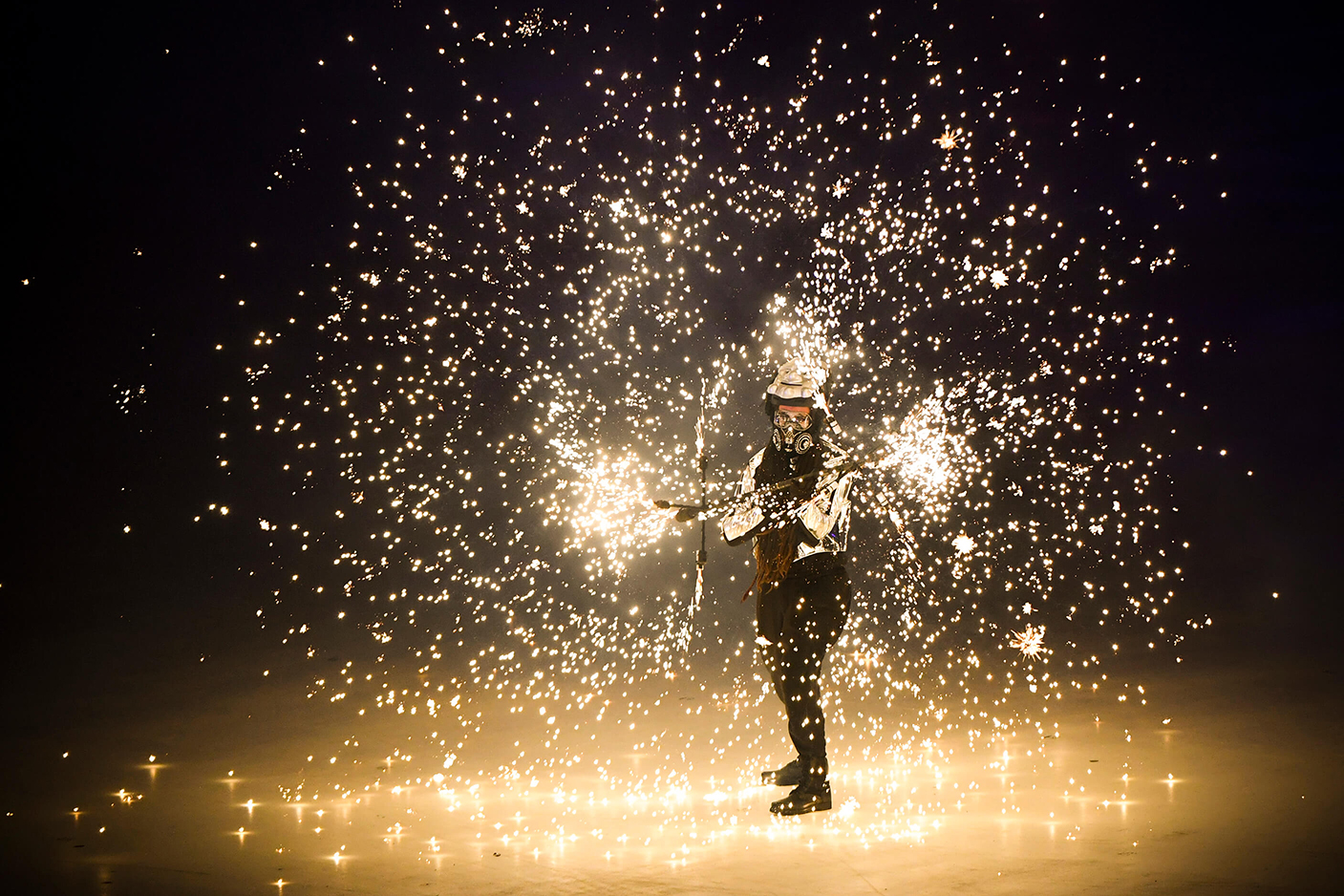 Pyeongchang Winter Olympics Opening Ceremony Performer - Tim Timmehtek Goddard - Pyrotechnic Dragon Staff Pyro costume