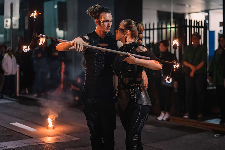Fire performance at UNSEEN Winter Solstice Fire Festival 2023, event by Dragon Mill, Light Square and West End, Adelaide, photo by TYR.Explorer