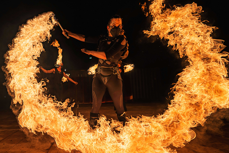 Fire performance at UNSEEN Winter Solstice Fire Festival 2023, event by Dragon Mill, Light Square and West End, Adelaide, photo by TYR.Explorer