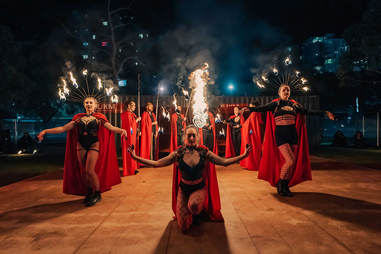 Fire performance at UNSEEN Winter Solstice Fire Festival 2023, event by Dragon Mill, Light Square and West End, Adelaide, photo by TYR.Explorer