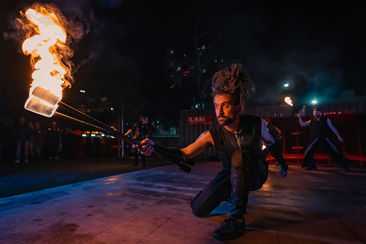 Fire performance at UNSEEN Winter Solstice Fire Festival 2023, event by Dragon Mill, Light Square and West End, Adelaide, photo by TYR.Explorer