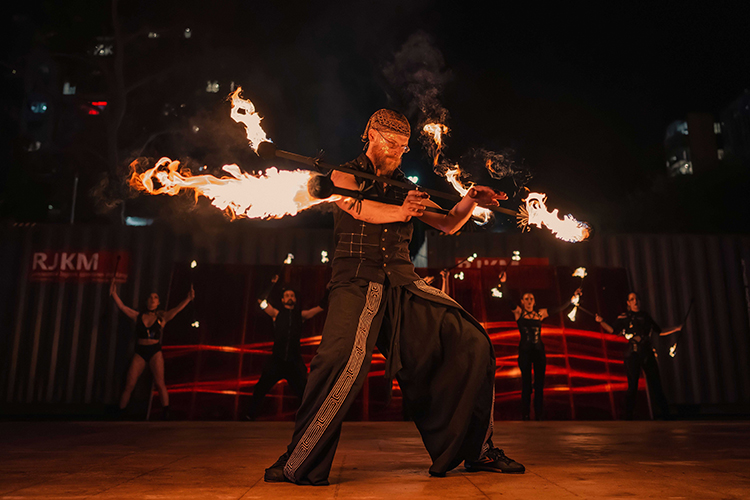 Fire performance at UNSEEN Winter Solstice Fire Festival 2023, event by Dragon Mill, Light Square and West End, Adelaide, photo by TYR.Explorer