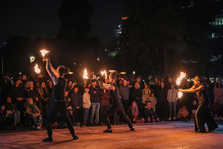 Fire performance at UNSEEN Winter Solstice Fire Festival 2023, event by Dragon Mill, Light Square and West End, Adelaide, photo by TYR.Explorer